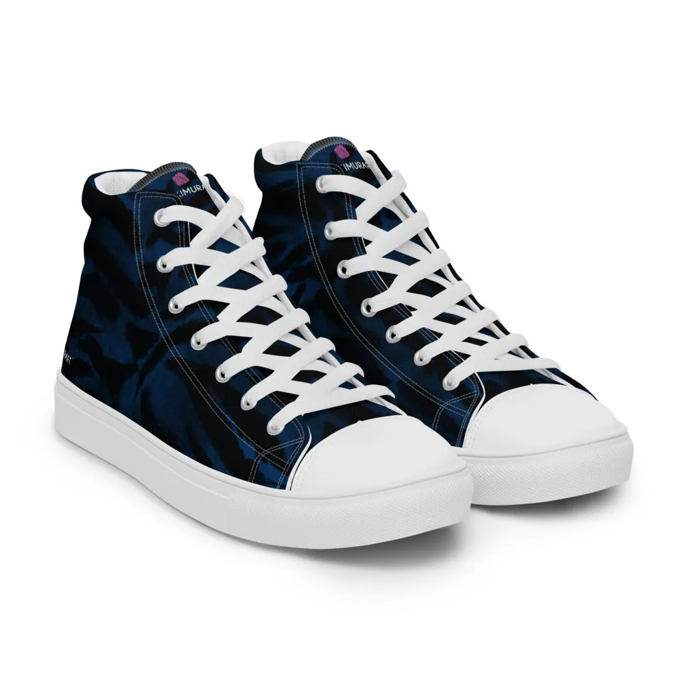 Navy Blue Tiger Men's Sneakers, Tiger Faux Skin Striped Animal Print Designer High Tops For Men Black Caiman Boots