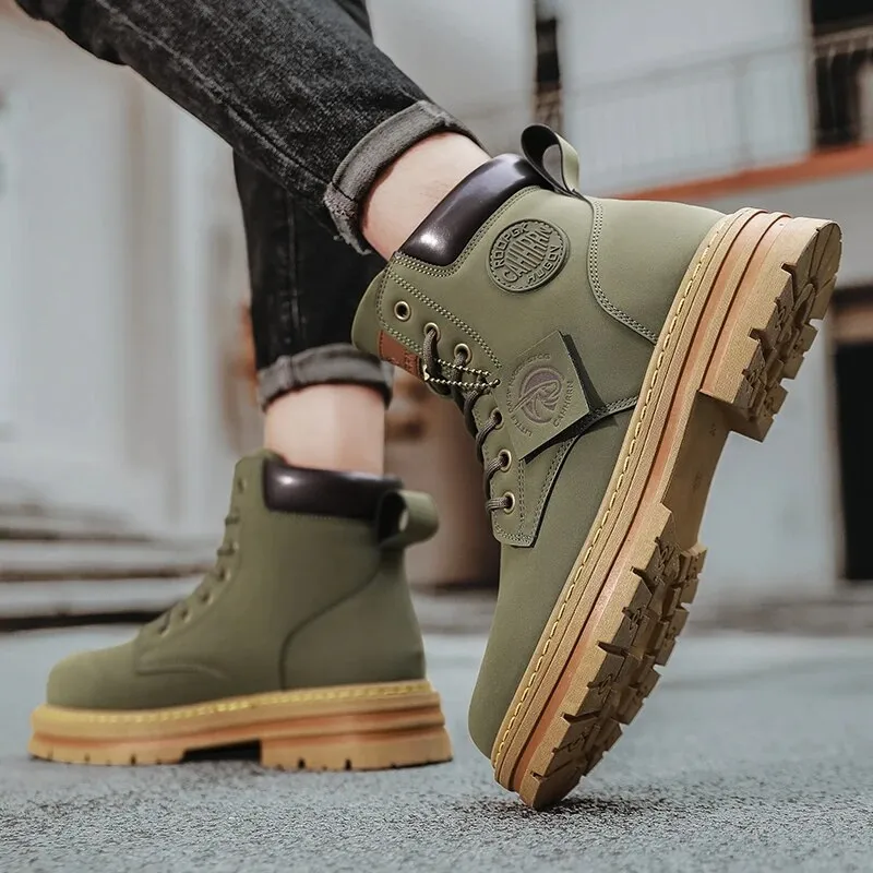 Cuzcare Orthopedic Shoes for Men Warm Leather Lace-Up High Top Boots Summer Flat Shoes