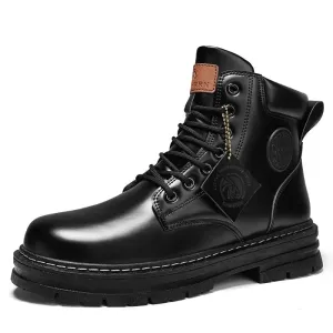 Cuzcare Orthopedic Shoes for Men Warm Leather Lace-Up High Top Boots Race Shoes For Flat Feet