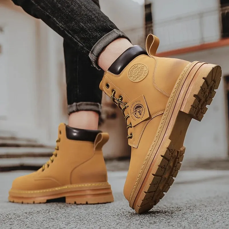 Cuzcare Orthopedic Shoes for Men Warm Leather Lace-Up High Top Boots Dressy Flat Shoes For Wedding Guest