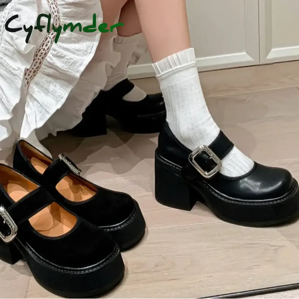 Comfortable Walking Shoes Waterproof Cyflymder 9CM High Heel Women Mary Jane Shoes Fashion Belt Buckle 2025 Spring Autumn Platform Single Shoes
