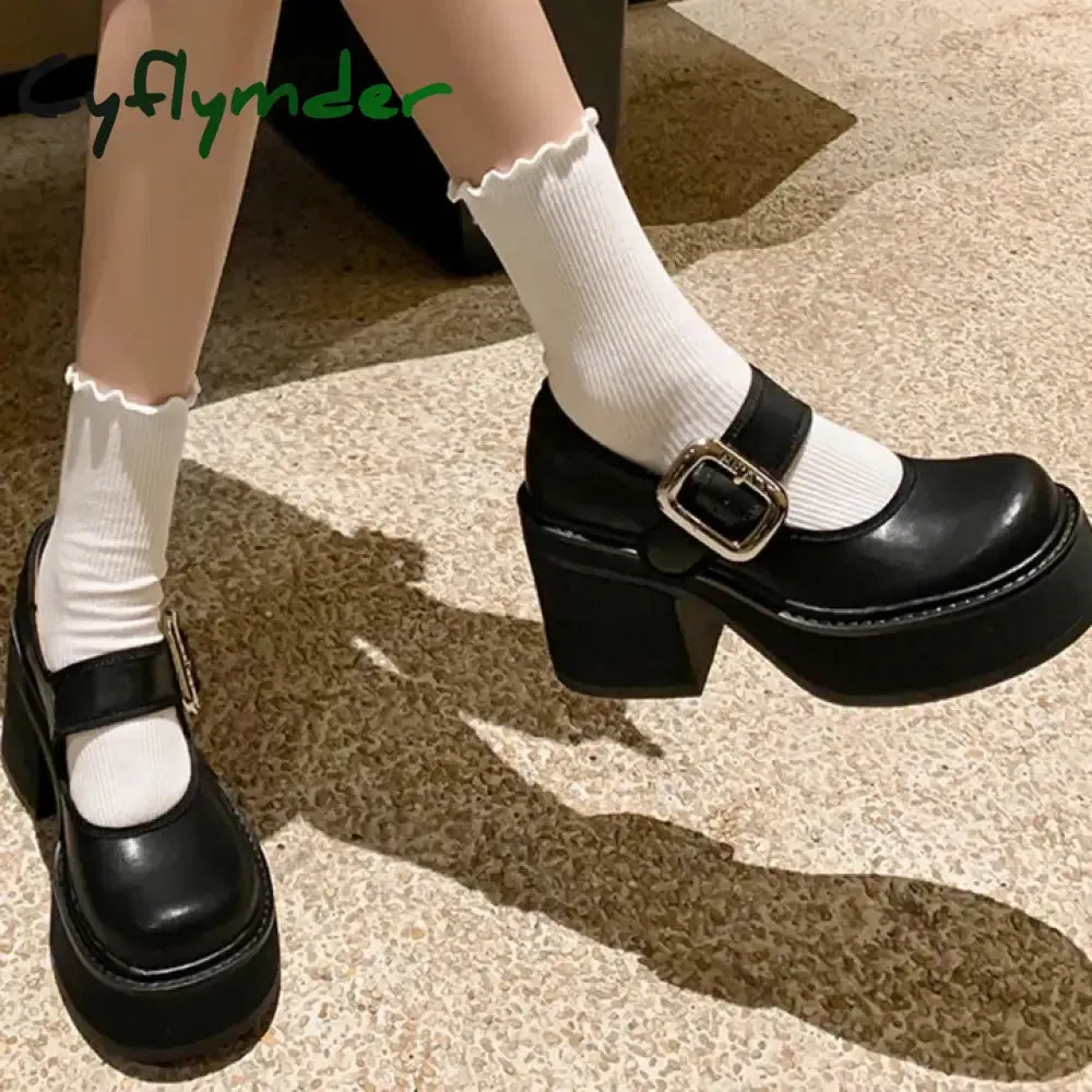Cyflymder 9CM High Heel Women Mary Jane Shoes Fashion Belt Buckle 2025 Spring Autumn Platform Single Shoes Columbia Dakota Drifter Waterproof Hiking Shoes