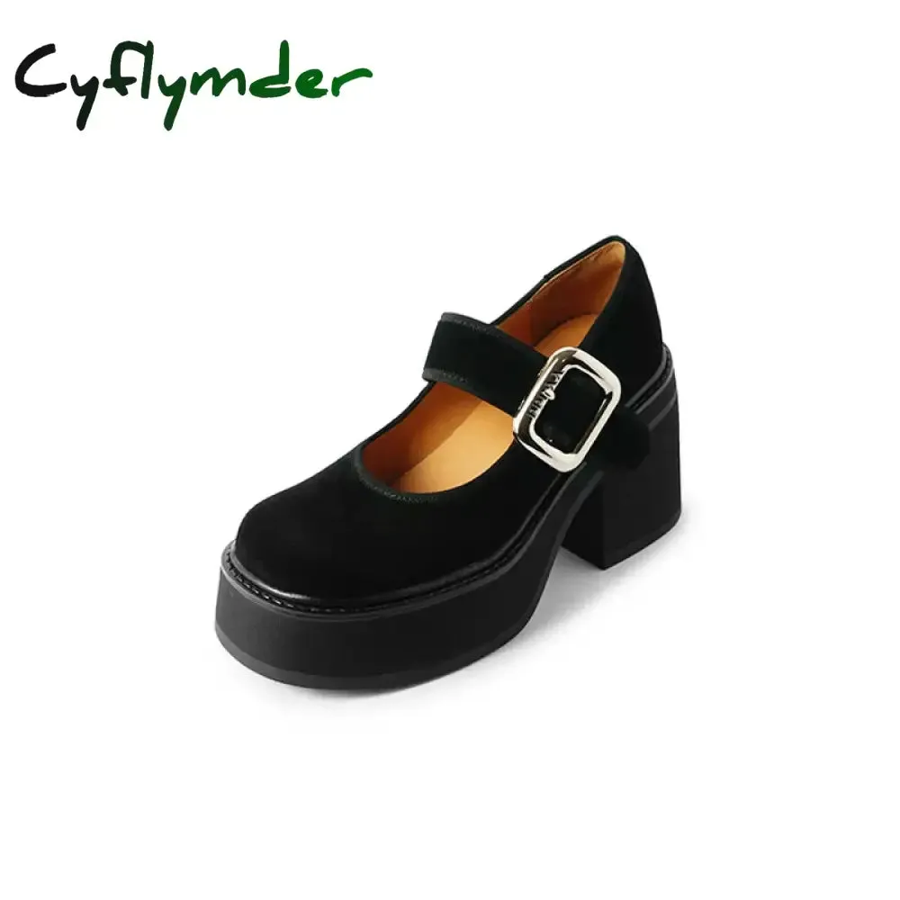 Cyflymder 9CM High Heel Women Mary Jane Shoes Fashion Belt Buckle 2025 Spring Autumn Platform Single Shoes Waterproof Mowing Shoes
