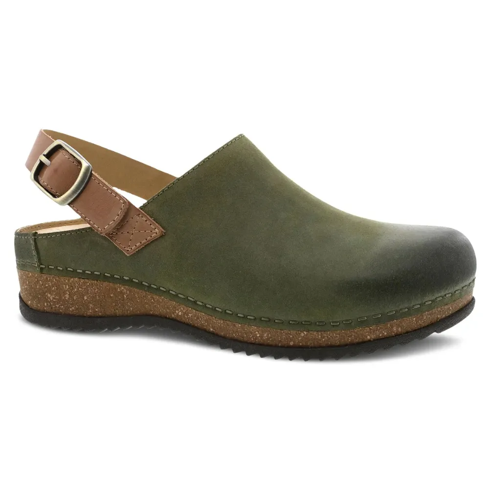 Casual Mens Shoes Dansko Merrin Olive Burnished Suede Mule (Women's)