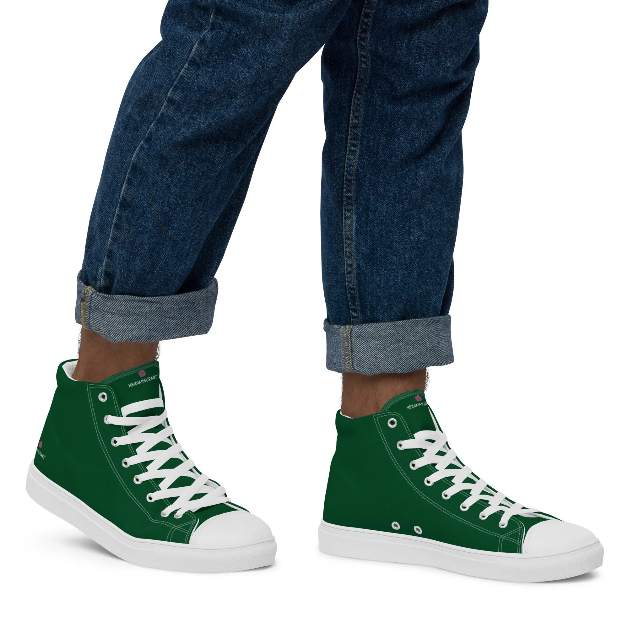 Dark Green Men's High Tops, Solid Color Mens high top canvas shoes Winter Boots Sale