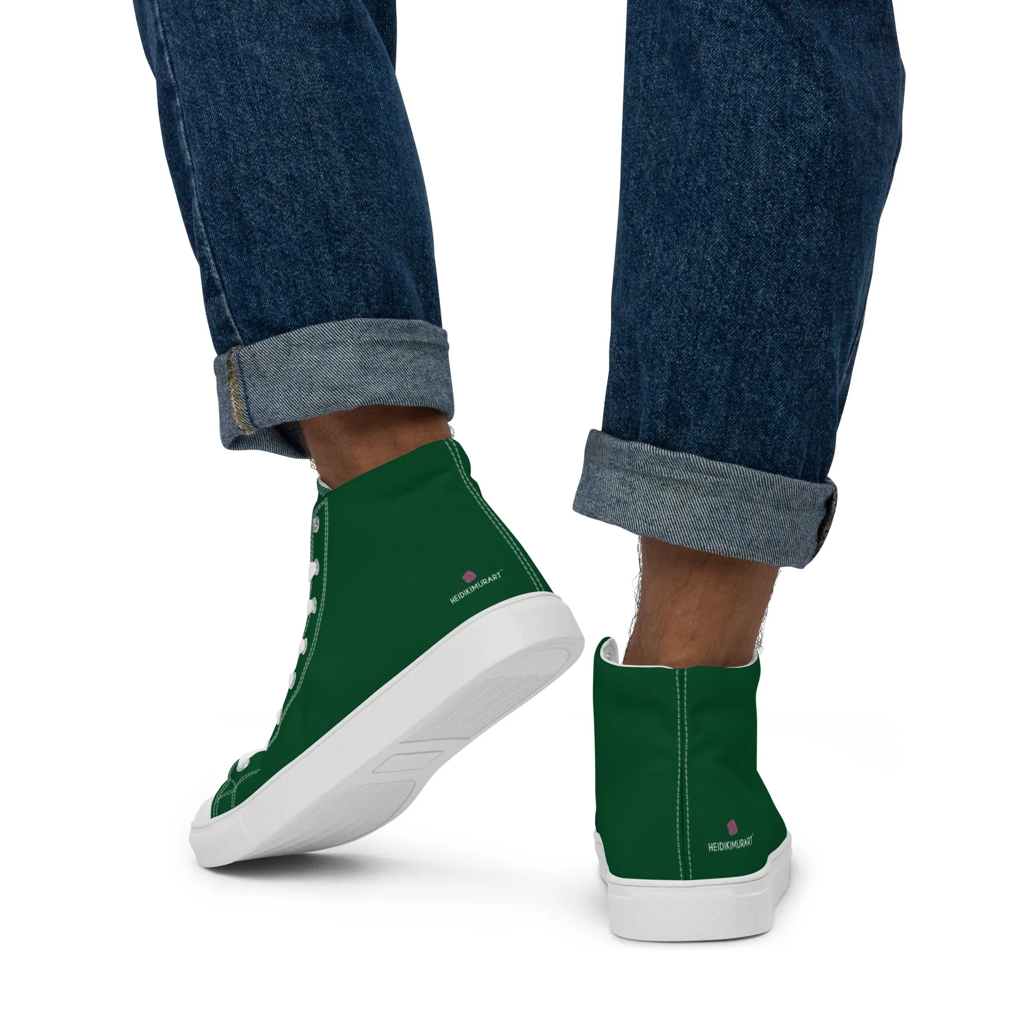 Dark Green Men's High Tops, Solid Color Mens high top canvas shoes Thursday Boots Store