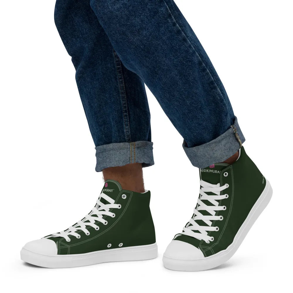 Dark Green Men's Sneakers, Modern Essential Solid Color Designer High Top Sneakers For Men Boots On The Ground Line Dance Singer