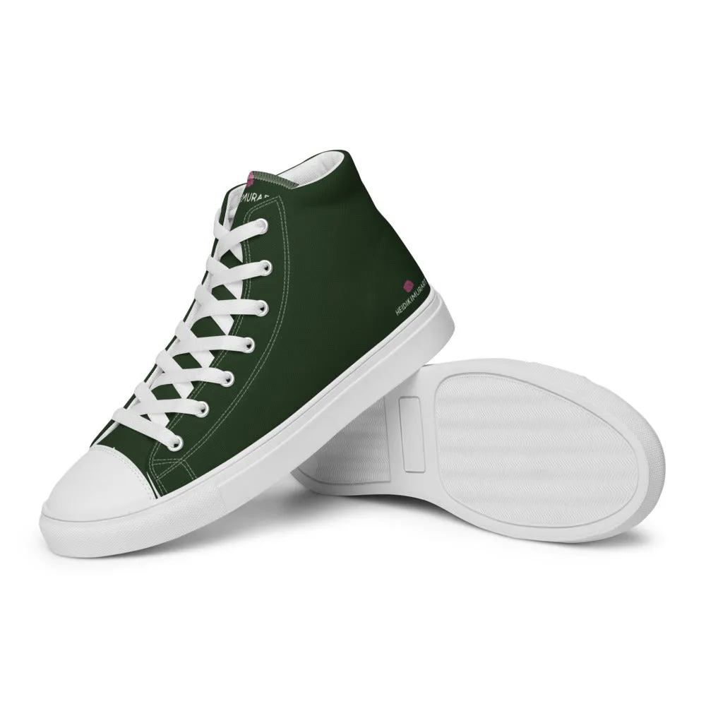 Best Brand Of Cowboy Boots Dark Green Men's Sneakers, Premium Quality Modern Solid Color High Top Canvas Shoes For Men
