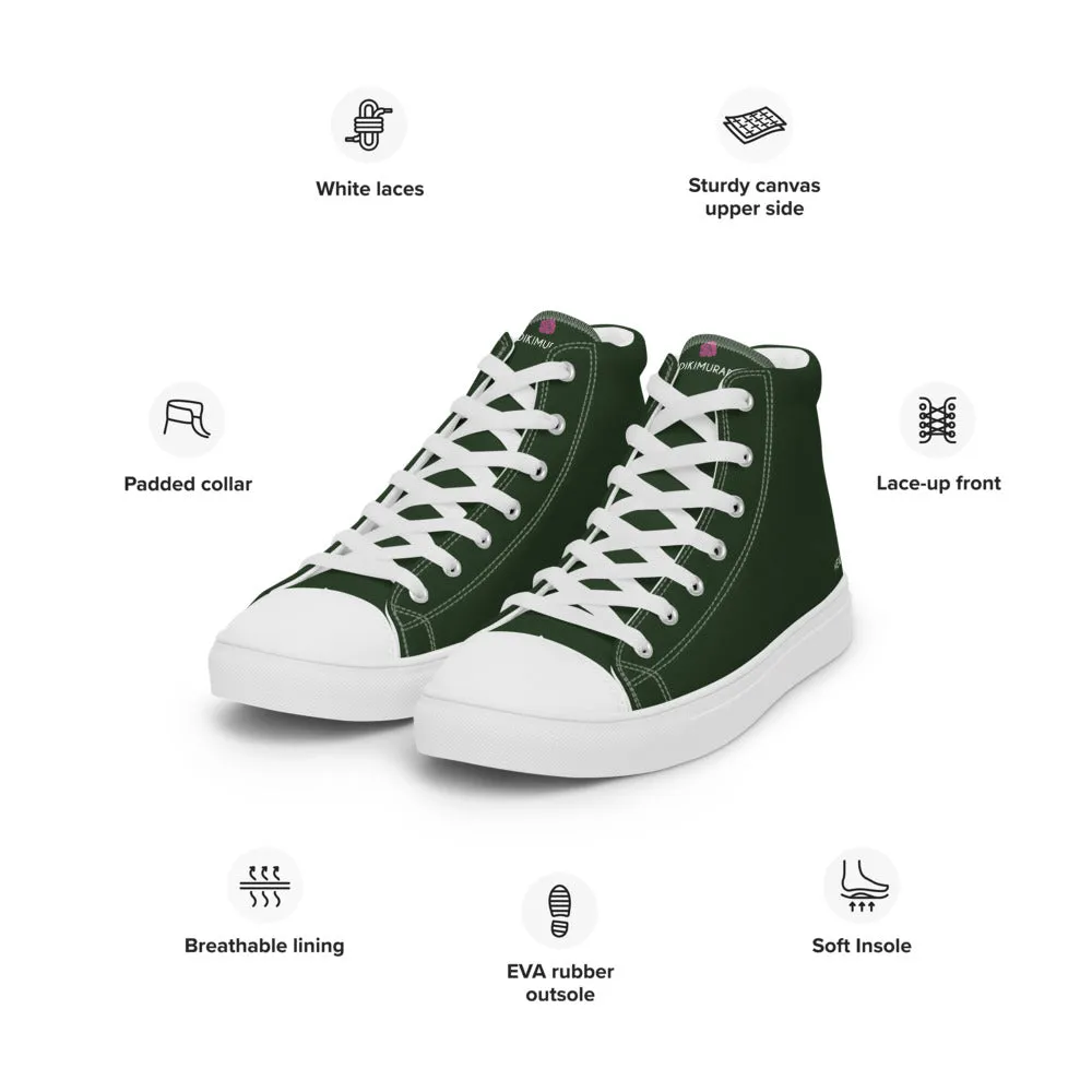 Dark Green Men's Sneakers, Premium Quality Modern Solid Color High Top Canvas Shoes For Men Boots Spurs