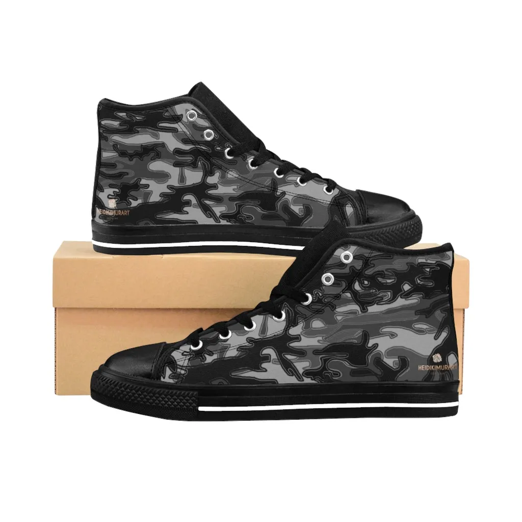 Dark Grey Camo High-top Sneakers, Camouflage Military Print Men's Designer Tennis Running Shoes Milwaukee Motorcycle Boots