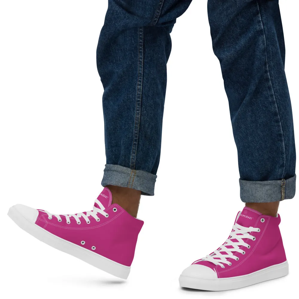 Dark Pink Men's High Tops, Solid Hot Pink Color Mens High Top Canvas Sneaker Shoes (US Size: 5-13) Cowboy Suede Boots