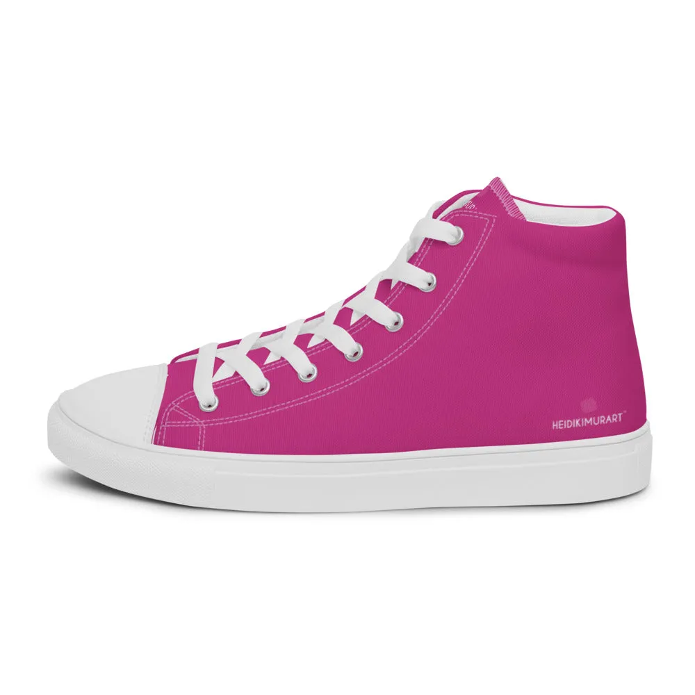 High Boots Fashion Dark Pink Men's High Tops, Solid Hot Pink Color Mens High Top Canvas Sneaker Shoes (US Size: 5-13)