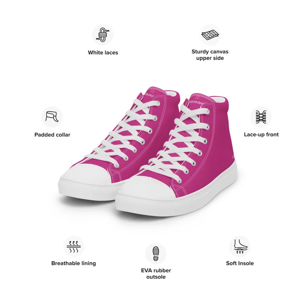 Women's Snow Boots Dark Pink Men's High Tops, Solid Hot Pink Color Mens High Top Canvas Sneaker Shoes (US Size: 5-13)
