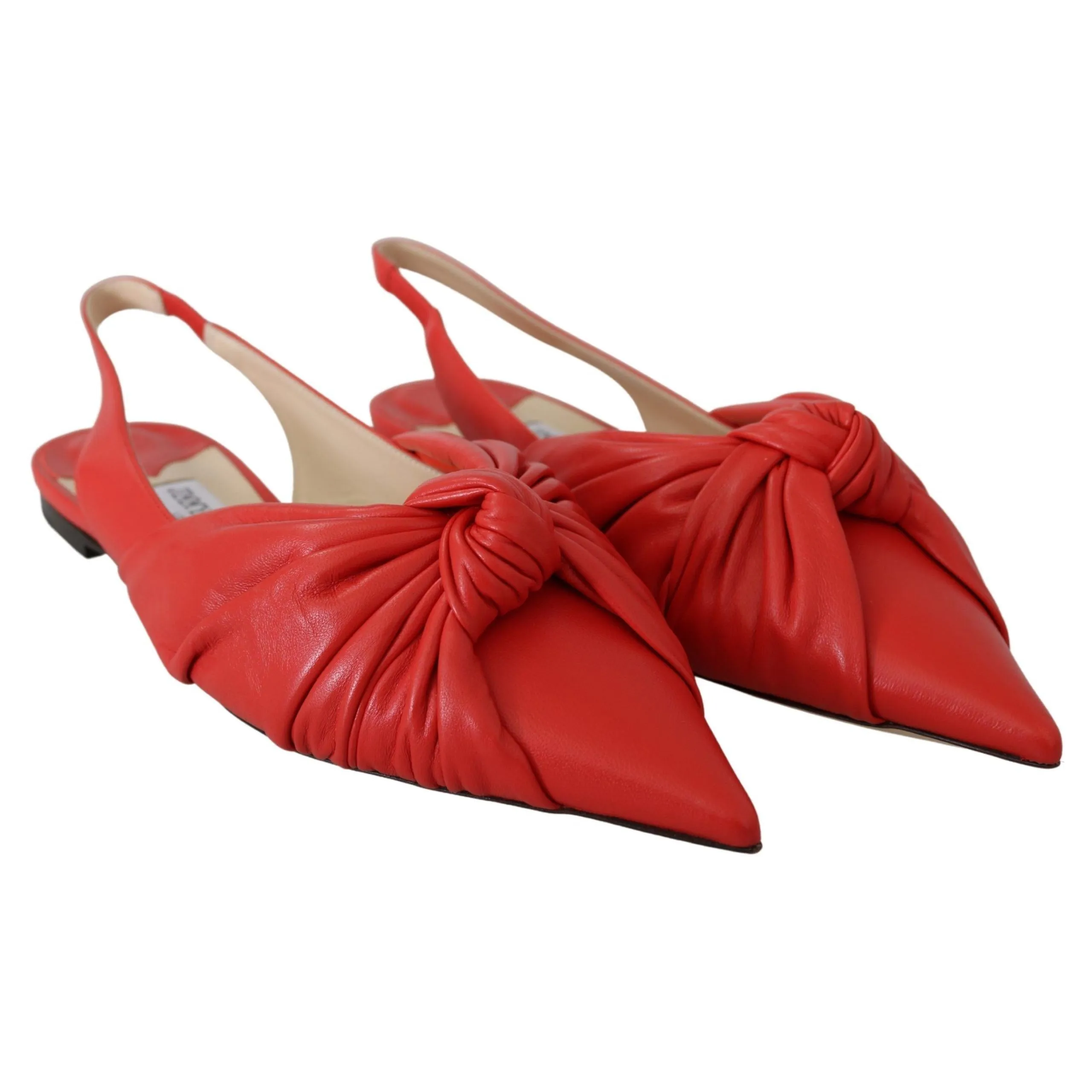Jimmy Choo Chic Red Pointed Toe Leather Flats Flat Bottom Dress Shoes