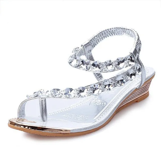 Merkmak 2017 New Sweet Crystal Rhinestone Summer Sandals Women Gladiato Sandals Bohemia Beaded Flats Soft Platform Shoes WS190 Best Running Shoes For Overpronation Flat Feet
