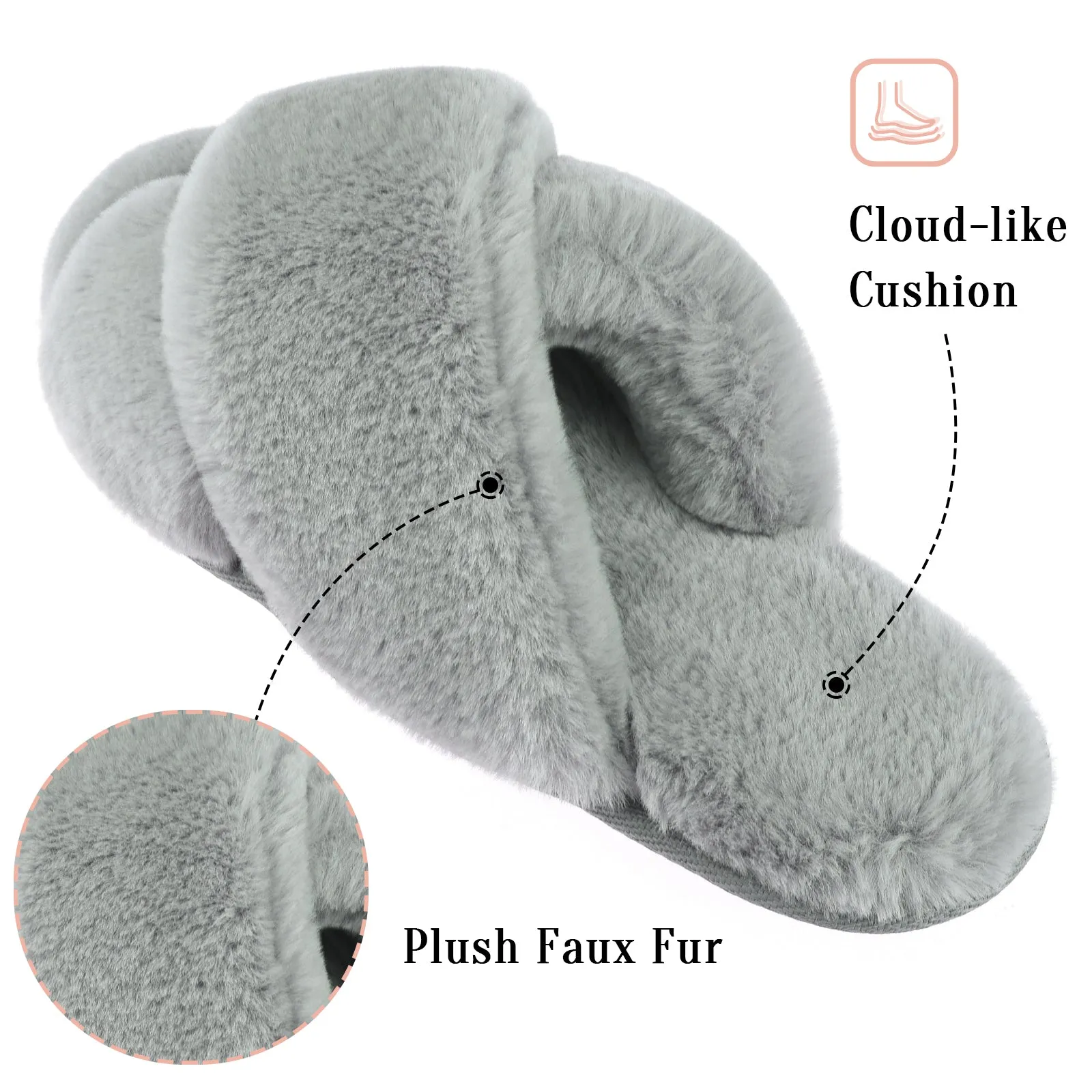 Waterproof Leather Dress Shoes VONMAY Fuzzy Slides for Women Cross Band Faux Fur Open Toe Slippers with Soft Comfy Memory Foam Plush Fluffy Slip On Cozy Anti-Slip House Shoes