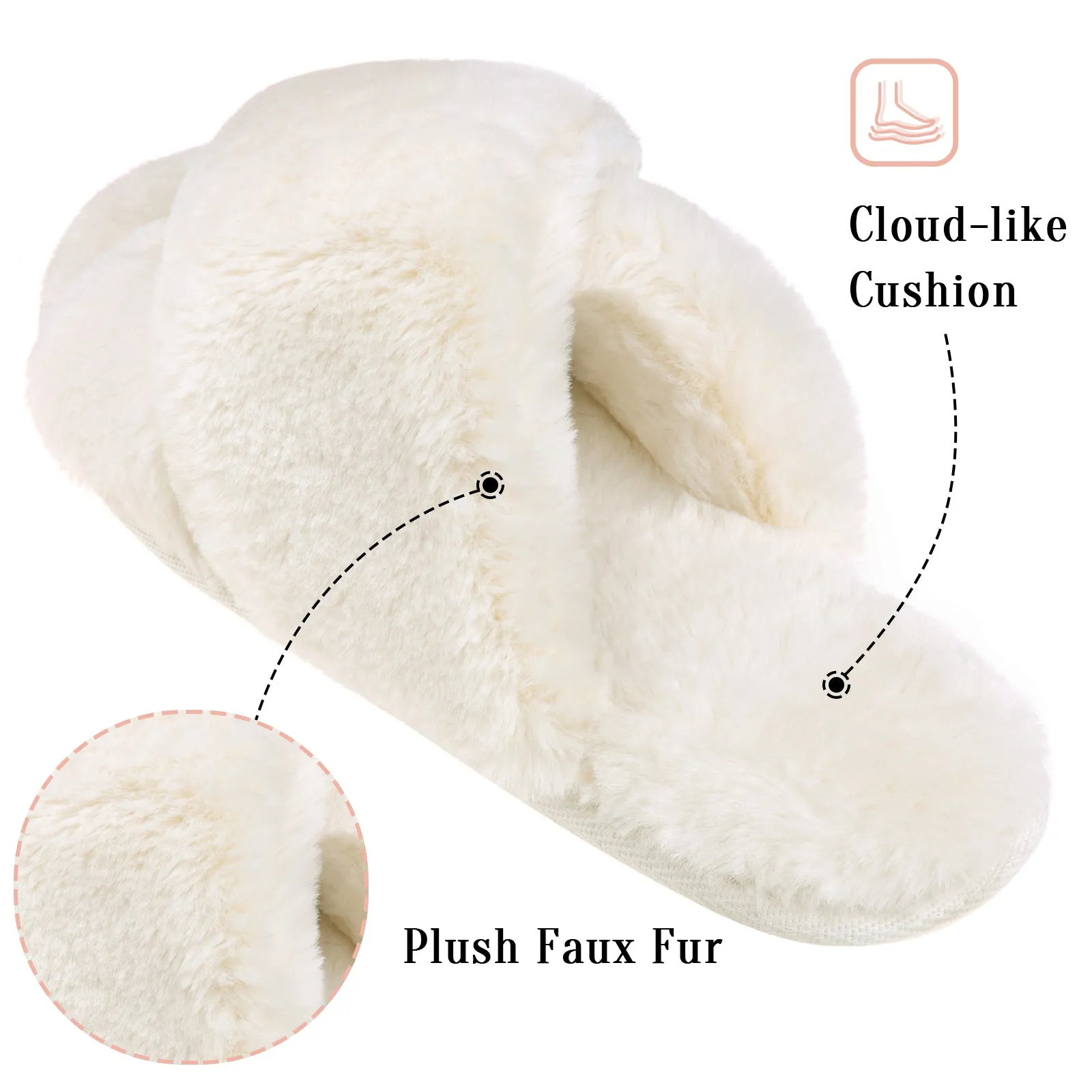 VONMAY Fuzzy Slides for Women Cross Band Faux Fur Open Toe Slippers with Soft Comfy Memory Foam Plush Fluffy Slip On Cozy Anti-Slip House Shoes Best Shoe Waterproofer