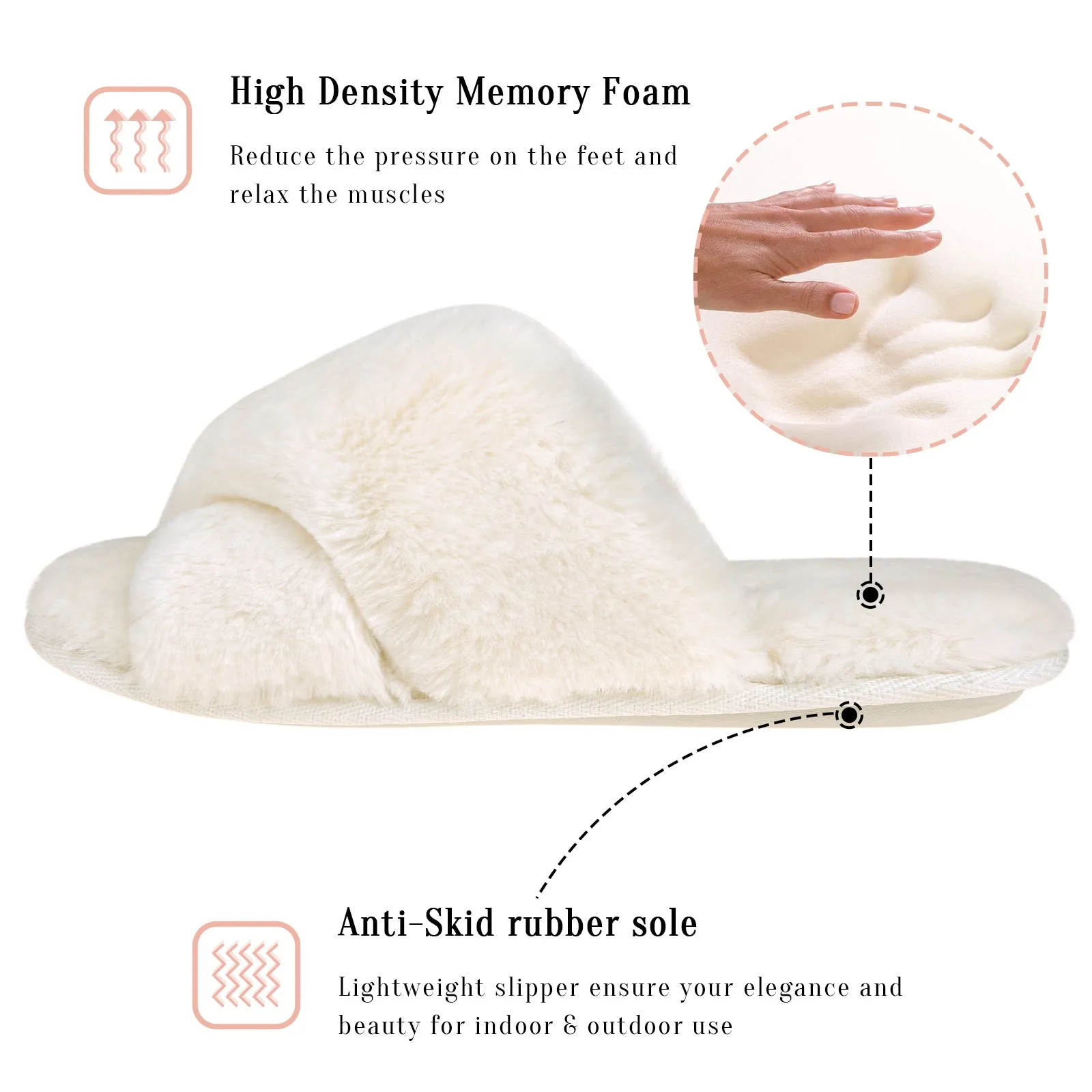 Safety Waterproof Shoes VONMAY Fuzzy Slides for Women Cross Band Faux Fur Open Toe Slippers with Soft Comfy Memory Foam Plush Fluffy Slip On Cozy Anti-Slip House Shoes