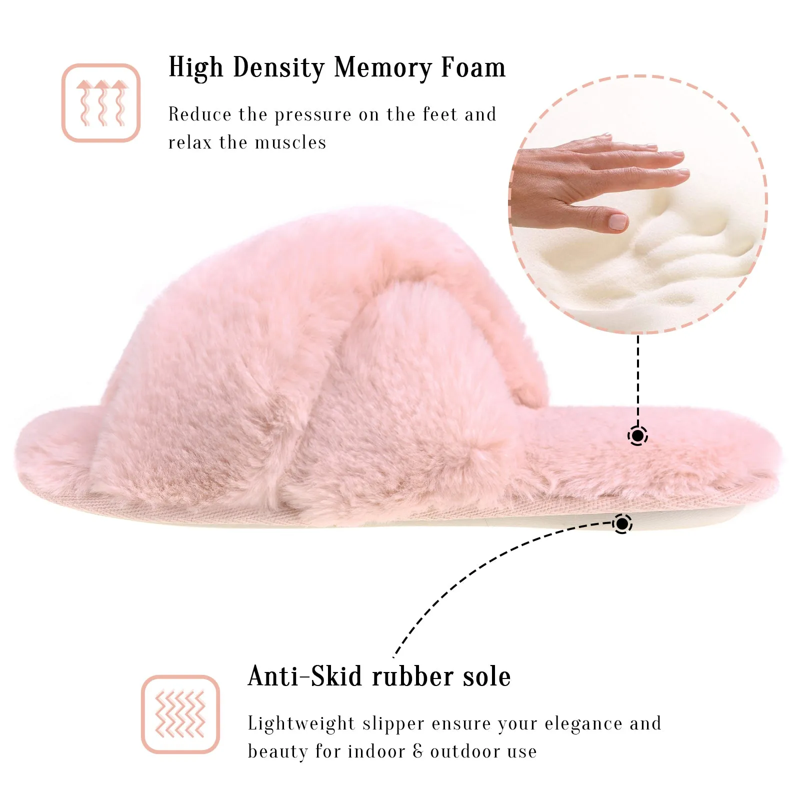 VONMAY Fuzzy Slides for Women Cross Band Faux Fur Open Toe Slippers with Soft Comfy Memory Foam Plush Fluffy Slip On Cozy Anti-Slip House Shoes Best Hiking Waterproof Shoes