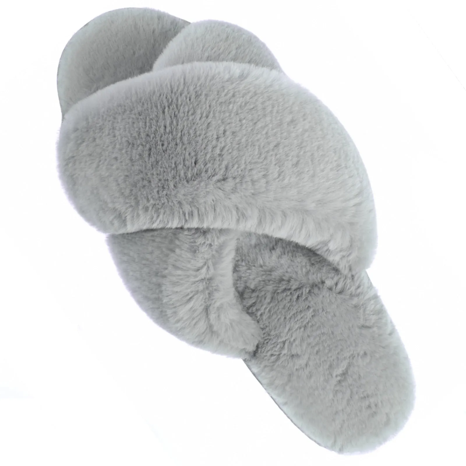 VONMAY Fuzzy Slides for Women Cross Band Faux Fur Open Toe Slippers with Soft Comfy Memory Foam Plush Fluffy Slip On Cozy Anti-Slip House Shoes Crocs Golf Shoes Waterproof