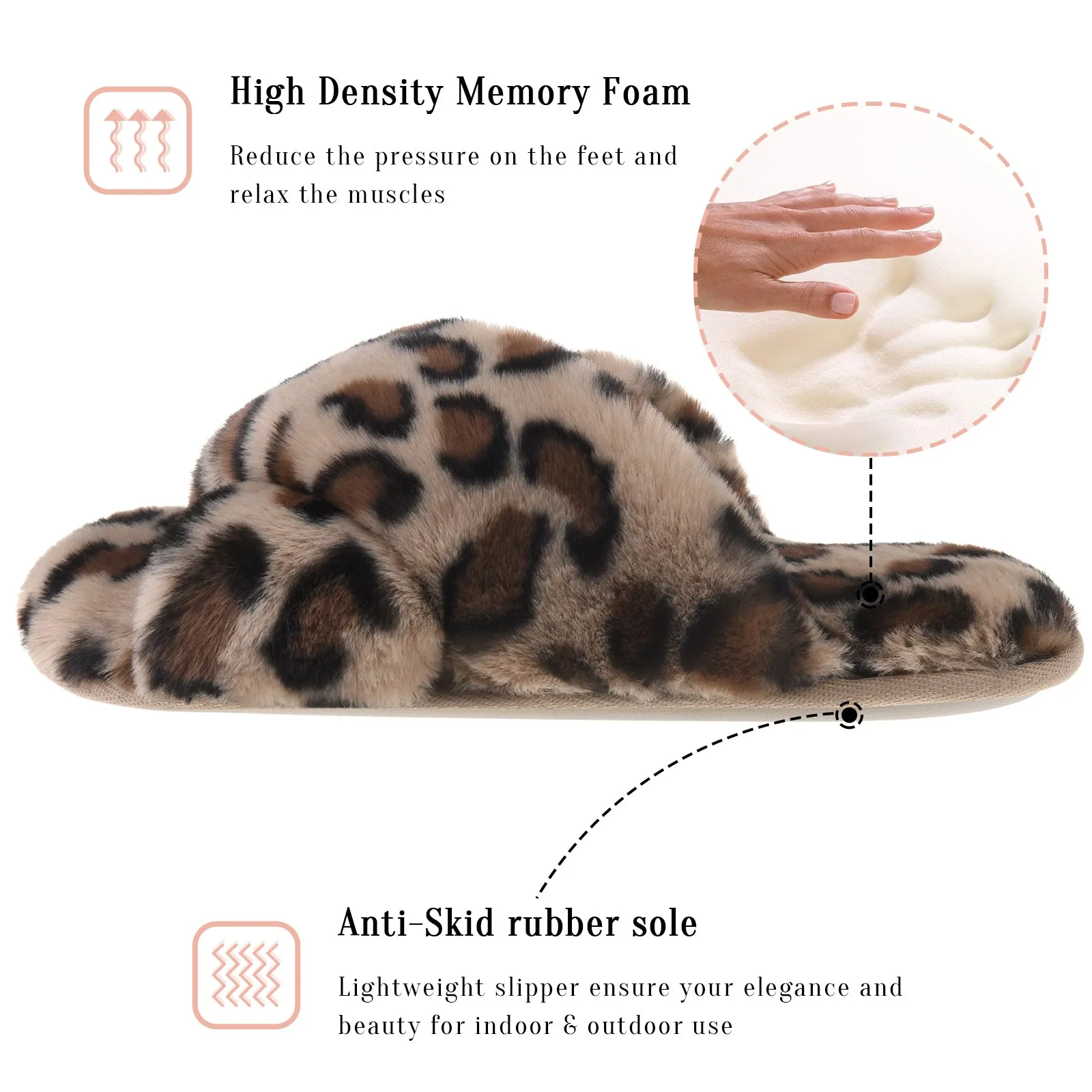 Waterproof Shoes For Nursing School VONMAY Fuzzy Slides for Women Cross Band Faux Fur Open Toe Slippers with Soft Comfy Memory Foam Plush Fluffy Slip On Cozy Anti-Slip House Shoes