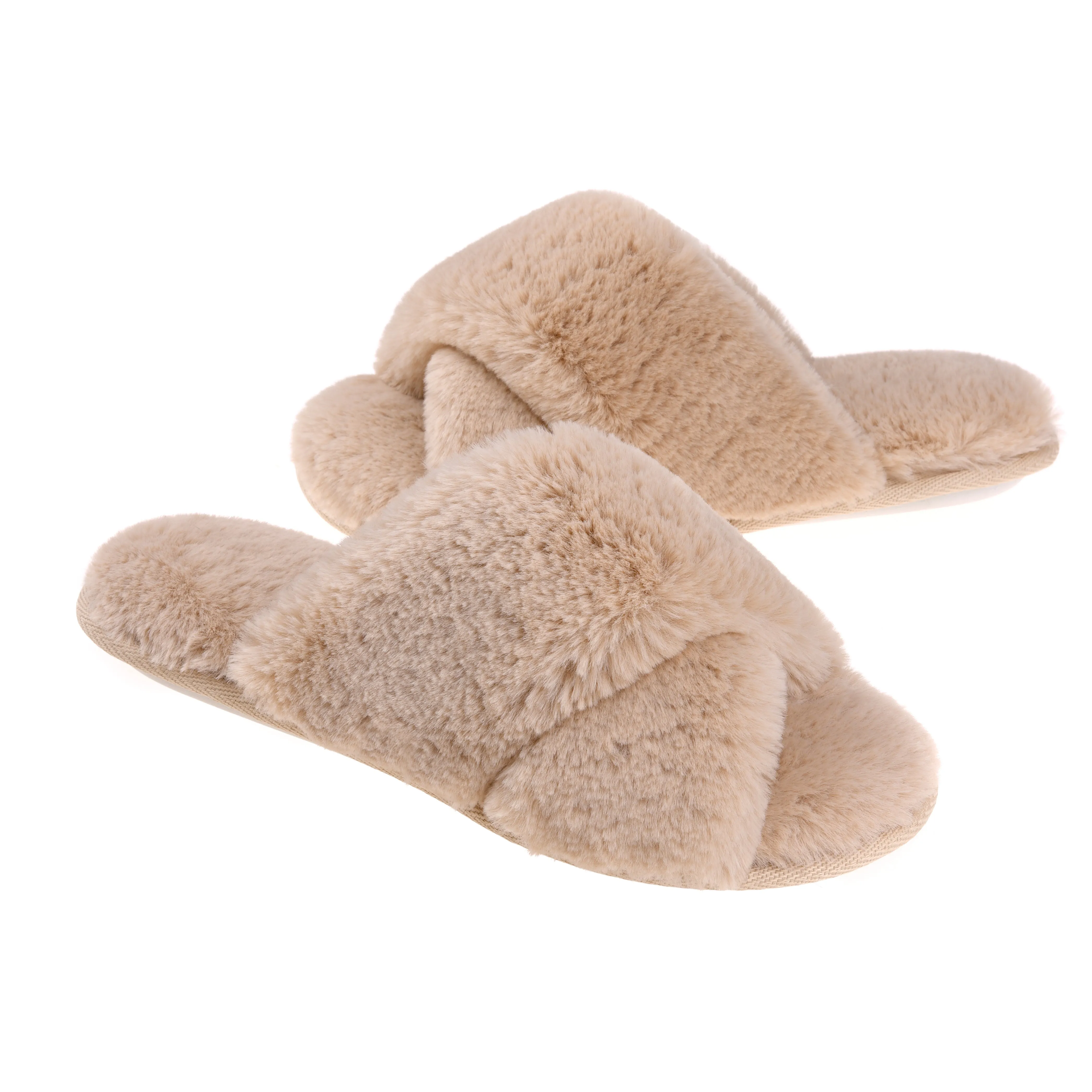 Best Shoe Waterproof Spray Uk VONMAY Fuzzy Slides for Women Cross Band Faux Fur Open Toe Slippers with Soft Comfy Memory Foam Plush Fluffy Slip On Cozy Anti-Slip House Shoes