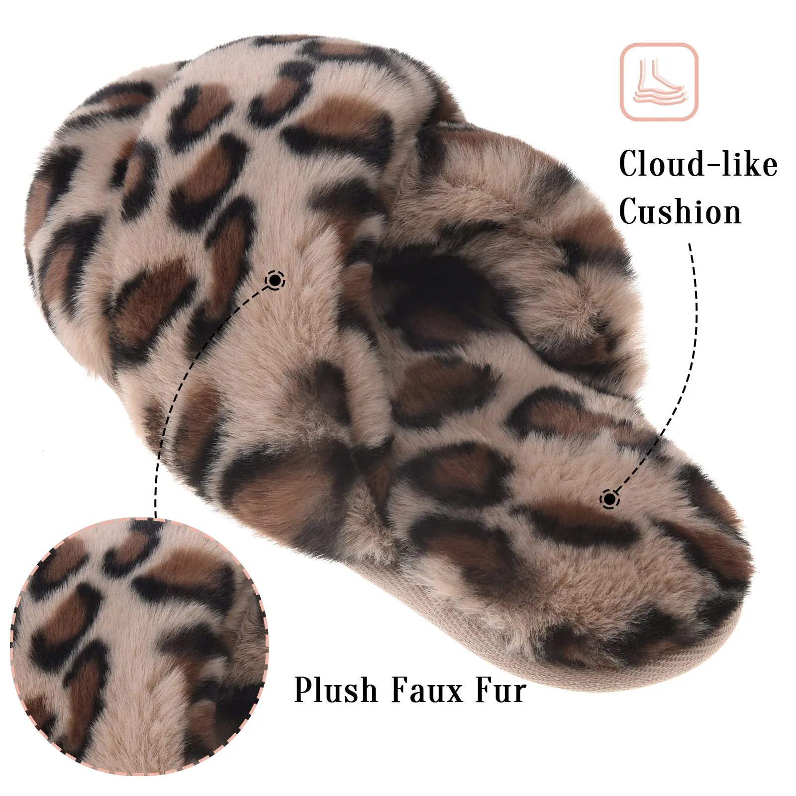 VONMAY Fuzzy Slides for Women Cross Band Faux Fur Open Toe Slippers with Soft Comfy Memory Foam Plush Fluffy Slip On Cozy Anti-Slip House Shoes Waterproof Slip-on Shoes
