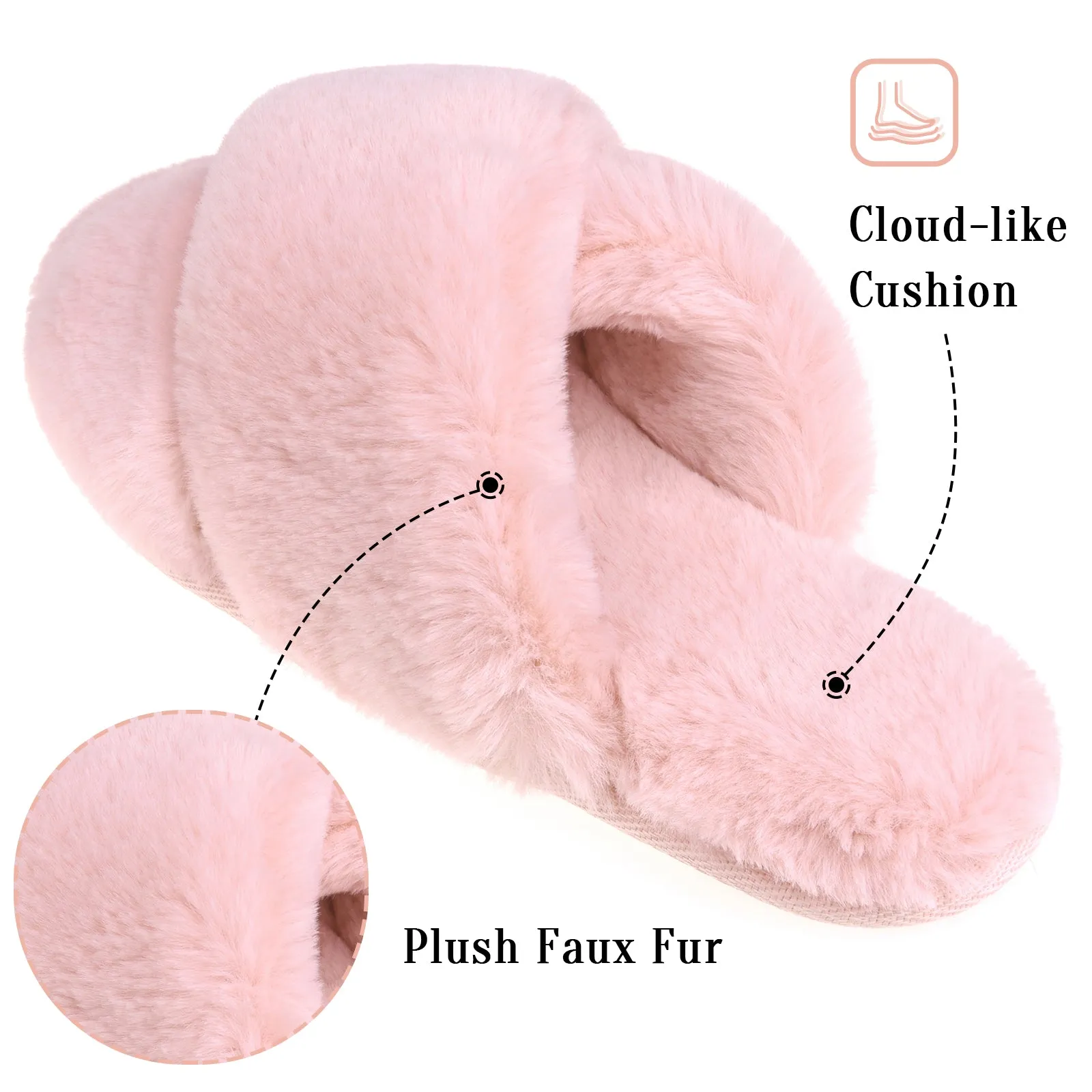 Waterproof Shoes For Snow VONMAY Fuzzy Slides for Women Cross Band Faux Fur Open Toe Slippers with Soft Comfy Memory Foam Plush Fluffy Slip On Cozy Anti-Slip House Shoes