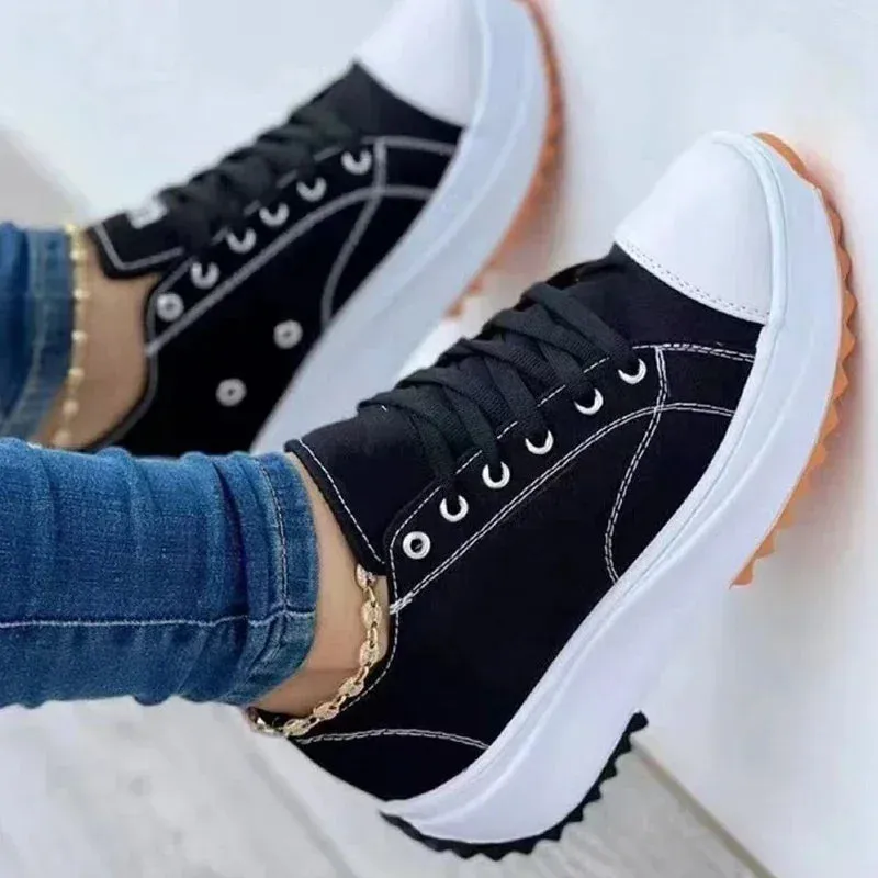 Racing Flats Vs Running Shoes Women Pattern Canvas Sneakers Casual Shoes 2024 Women Shoes Flat Lace-Up