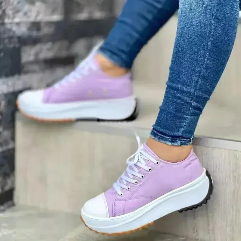 Women Pattern Canvas Sneakers Casual Shoes 2024 Women Shoes Flat Lace-Up Best Walking Shoes For Flat Narrow Feet