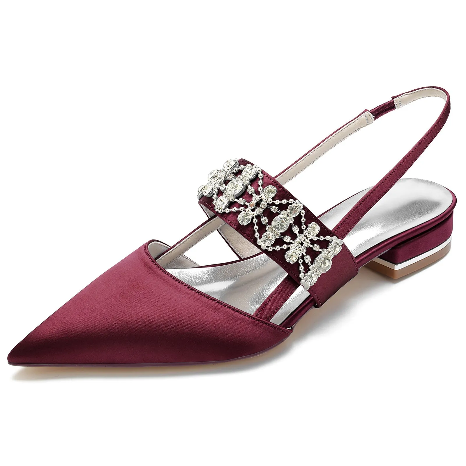 Green Flat Shoes Women's Rhinestone Silk Satin With Closed Toe Flat Heel Party Shoes