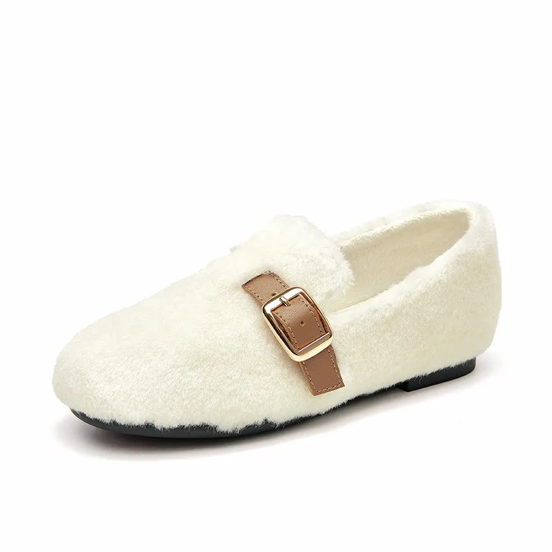 BeauToday Flat Buckle Wool Shoes for Women Ballet Flat Style Shoes