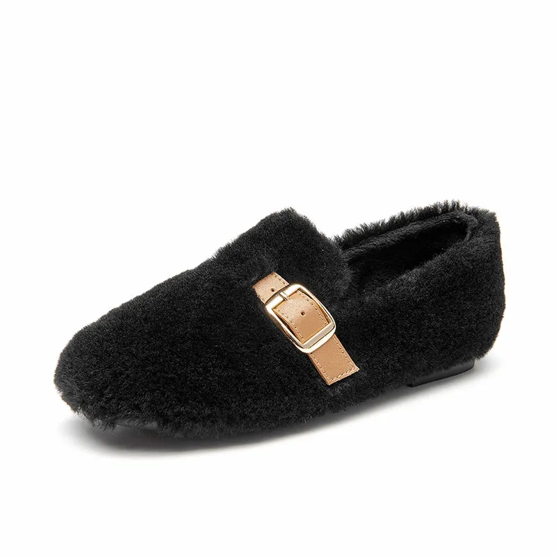 BeauToday Flat Buckle Wool Shoes for Women Working Out In Flat Shoes