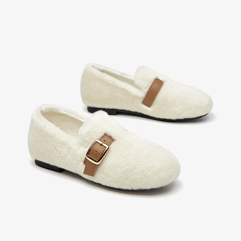 BeauToday Flat Buckle Wool Shoes for Women Flat Church Shoes