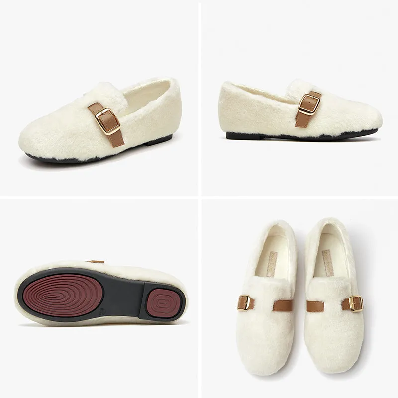 Biking Shoes Flat Pedals BeauToday Flat Buckle Wool Shoes for Women