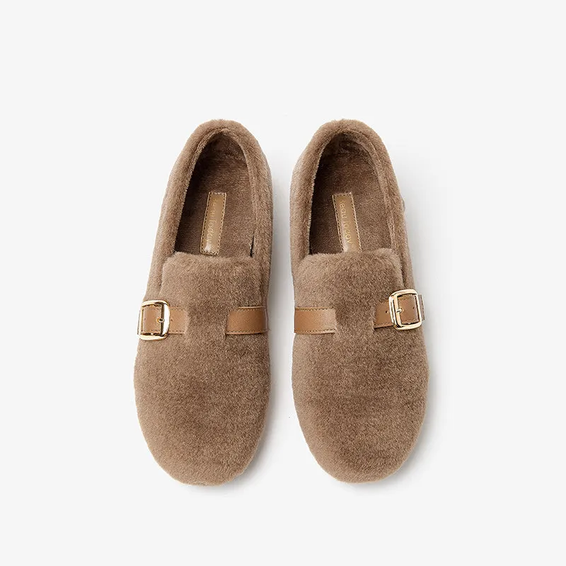 BeauToday Flat Buckle Wool Shoes for Women Flat Salsa Dance Shoes