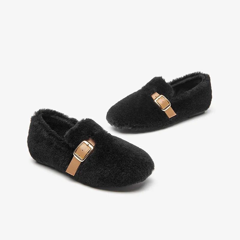 BeauToday Flat Buckle Wool Shoes for Women For Bunions And Flat Feet