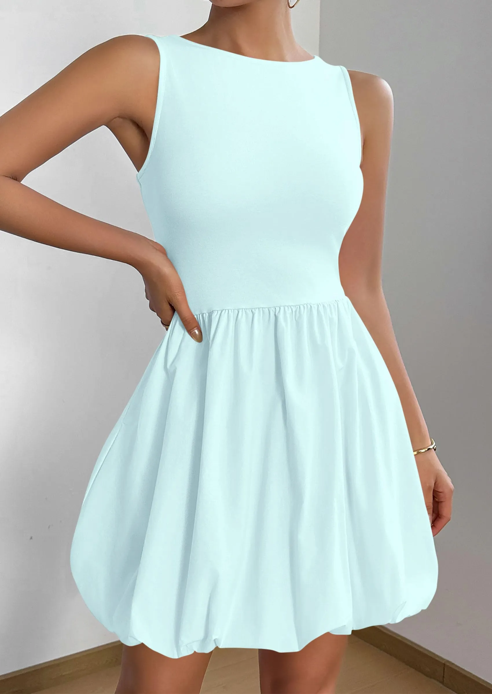 Asics Casual Shoes Casual Sleeveless Tank Mini Short Dress Crew Neck Bubble Dress with Pockets