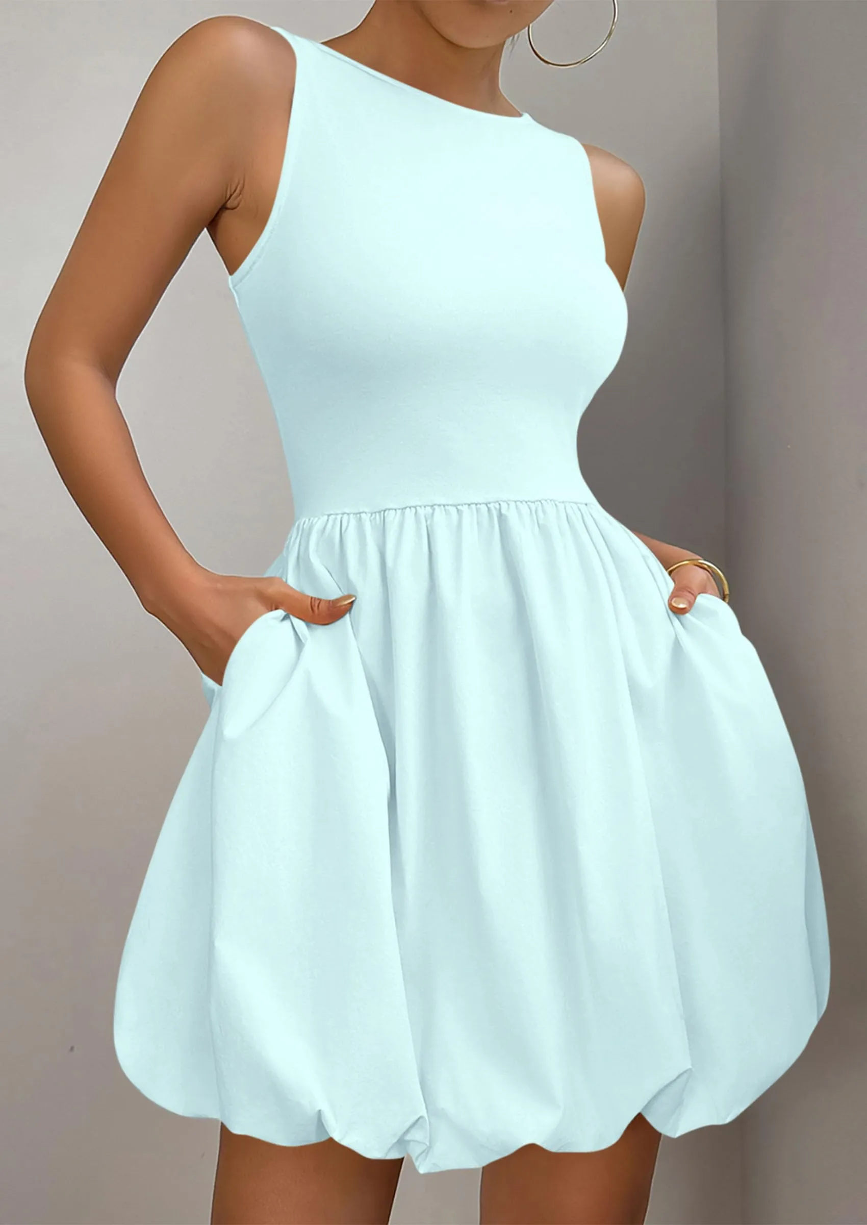 Basketball Shoes For A Casual Look Casual Sleeveless Tank Mini Short Dress Crew Neck Bubble Dress with Pockets