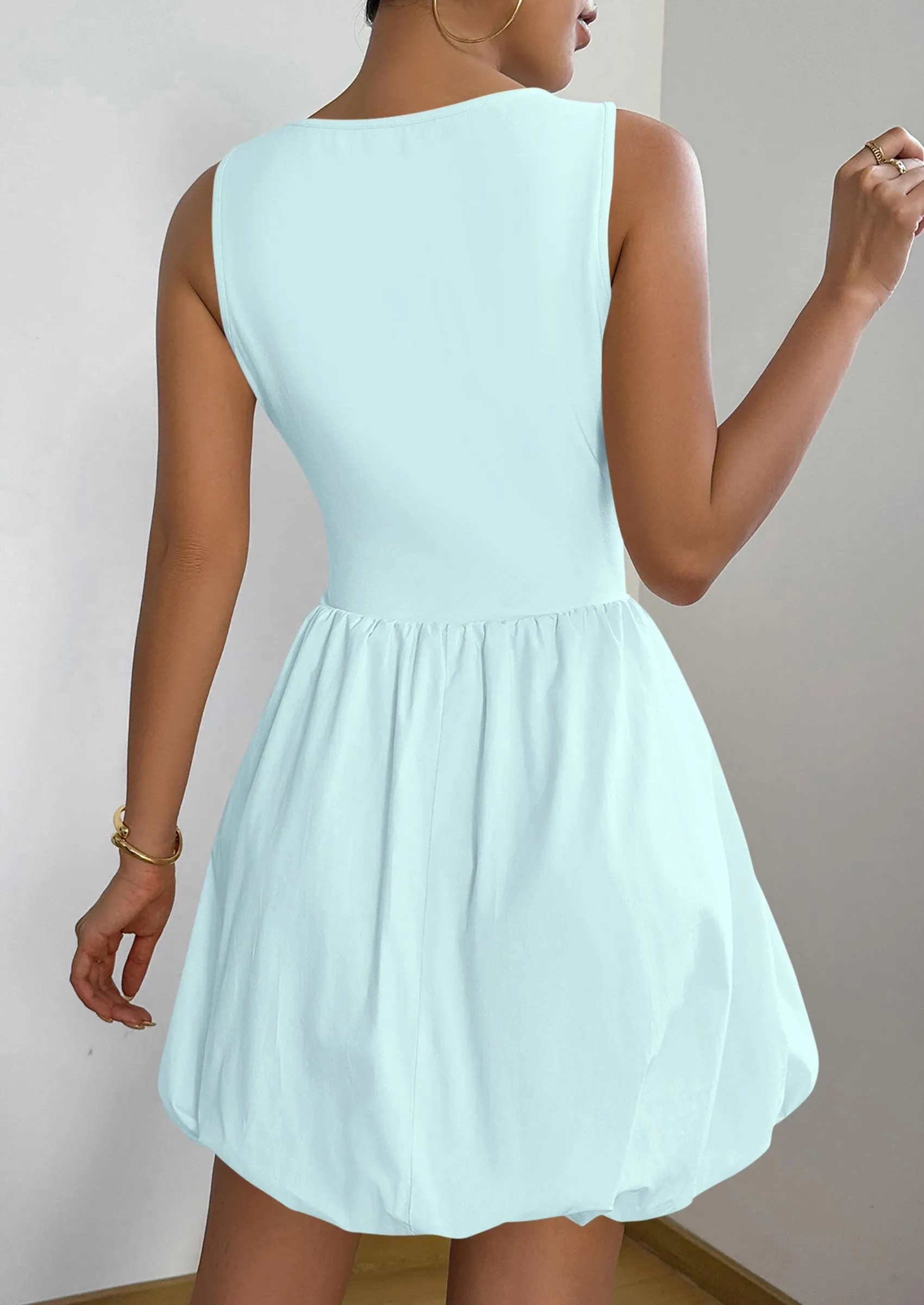 Tennis Casual Shoe Casual Sleeveless Tank Mini Short Dress Crew Neck Bubble Dress with Pockets