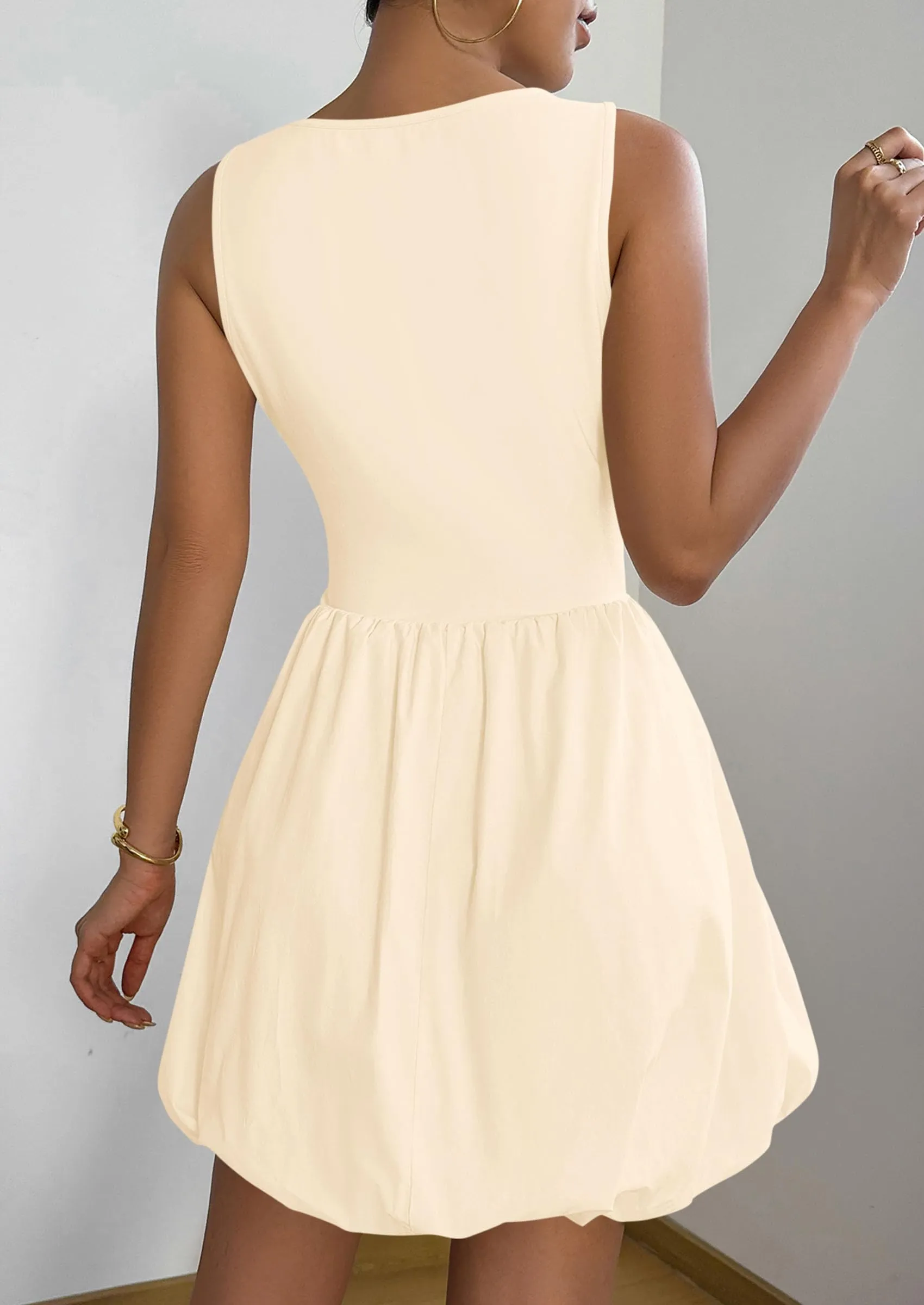 Casual Shoes For Spring Casual Sleeveless Tank Mini Short Dress Crew Neck Bubble Dress with Pockets