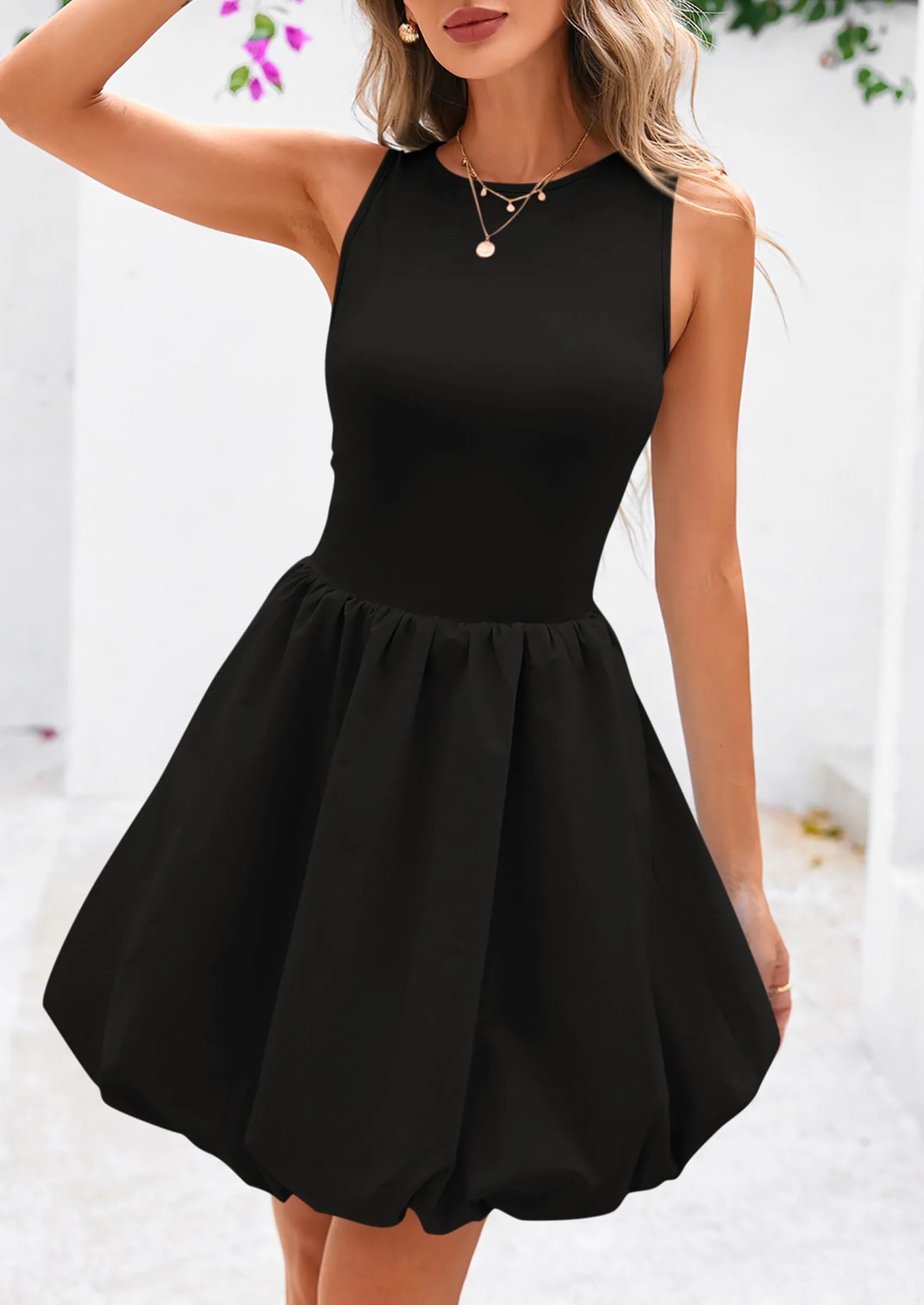 Casual Shoes No Lace Casual Sleeveless Tank Mini Short Dress Crew Neck Bubble Dress with Pockets