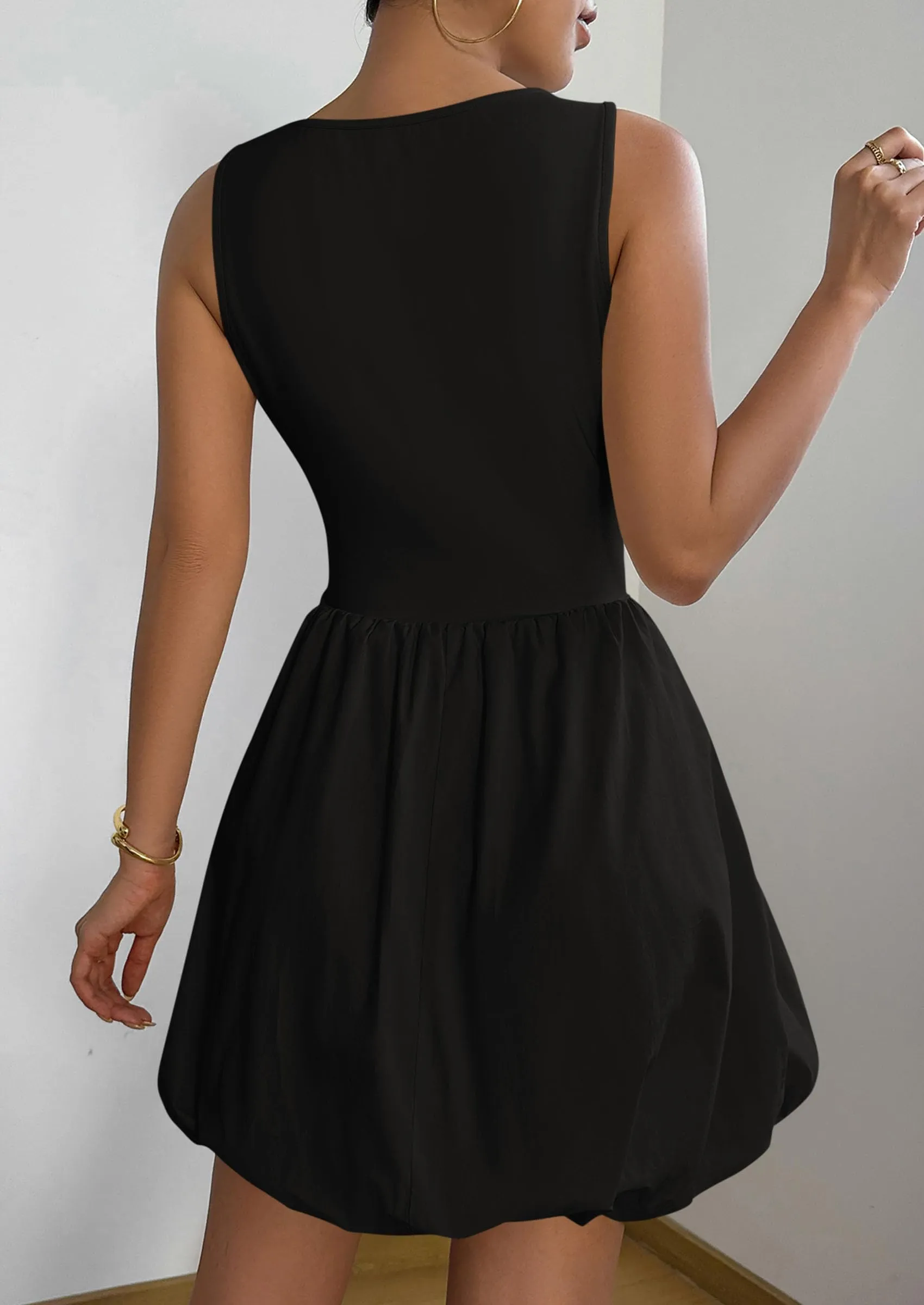 Casual Sleeveless Tank Mini Short Dress Crew Neck Bubble Dress with Pockets Cheap Casual Dress Shoes