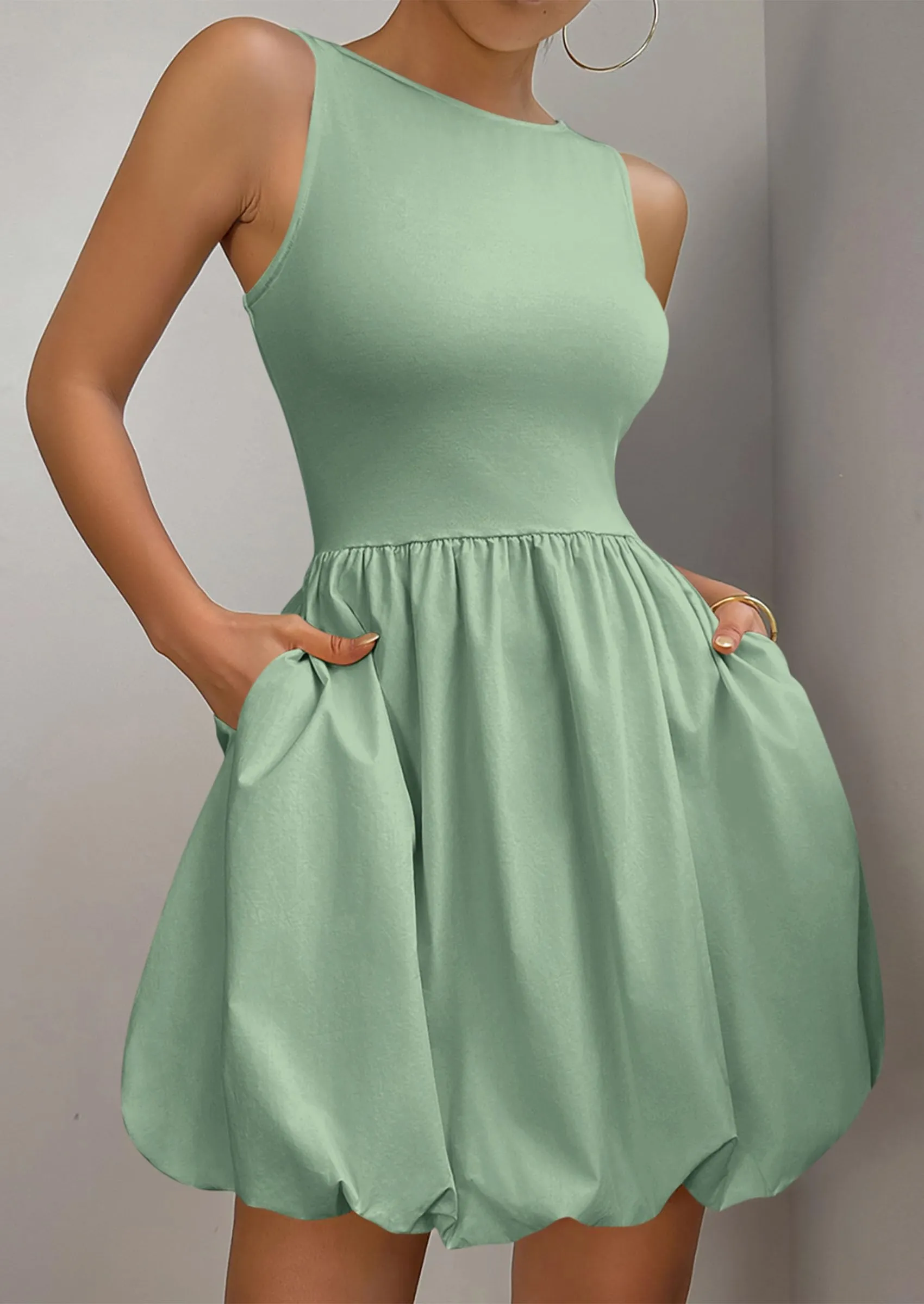 Casual Sleeveless Tank Mini Short Dress Crew Neck Bubble Dress with Pockets Best Casual Riding Shoes