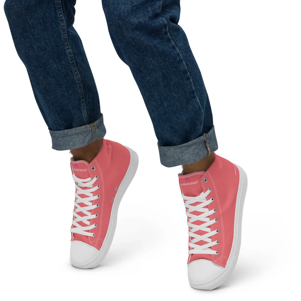 Pink Men's High Top Sneakers, Best Designer Fashion Solid Color Canvas Tennis Shoes For Men Mickey Mouse Boots