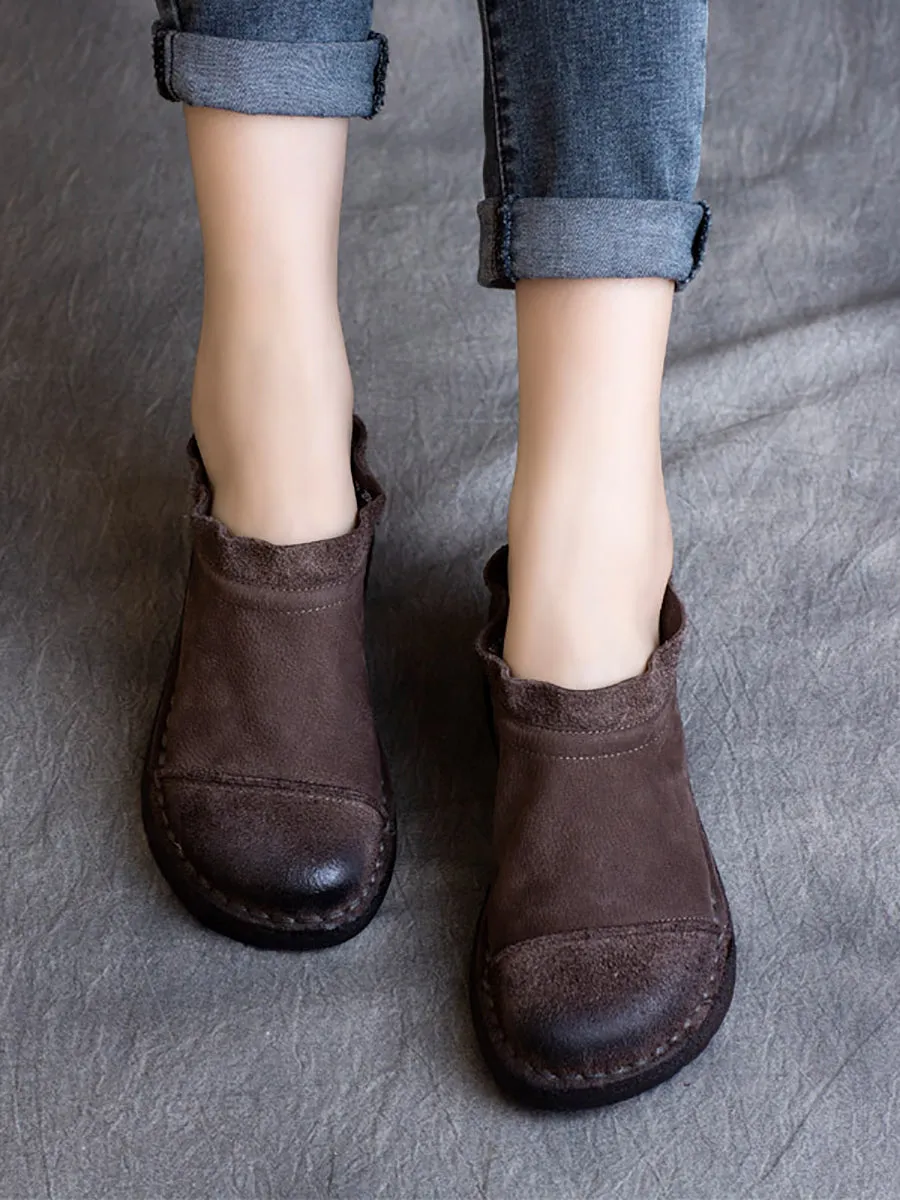 Women Retro Pure Color Leather Flat Shoes Bebe Shoes Flats