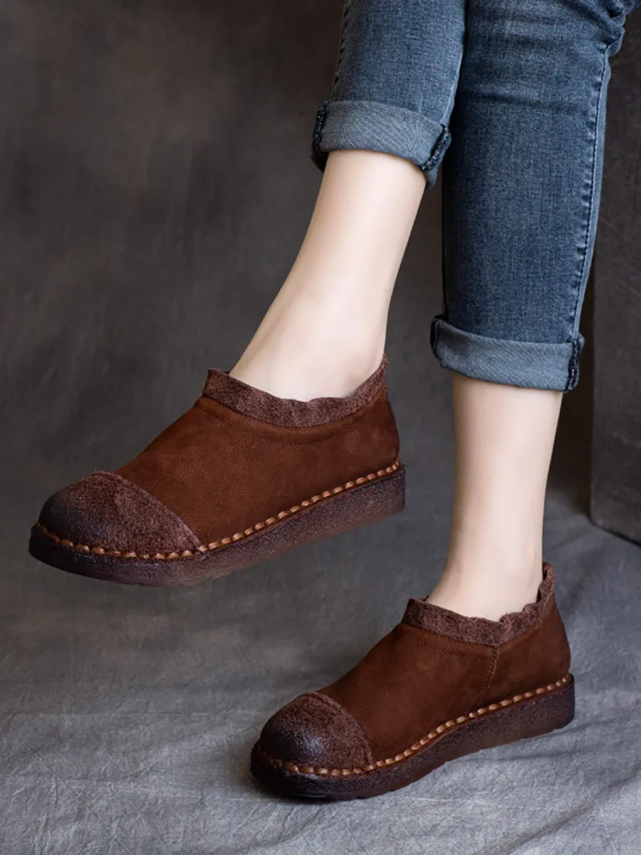 Women Retro Pure Color Leather Flat Shoes Gym Flat Shoes