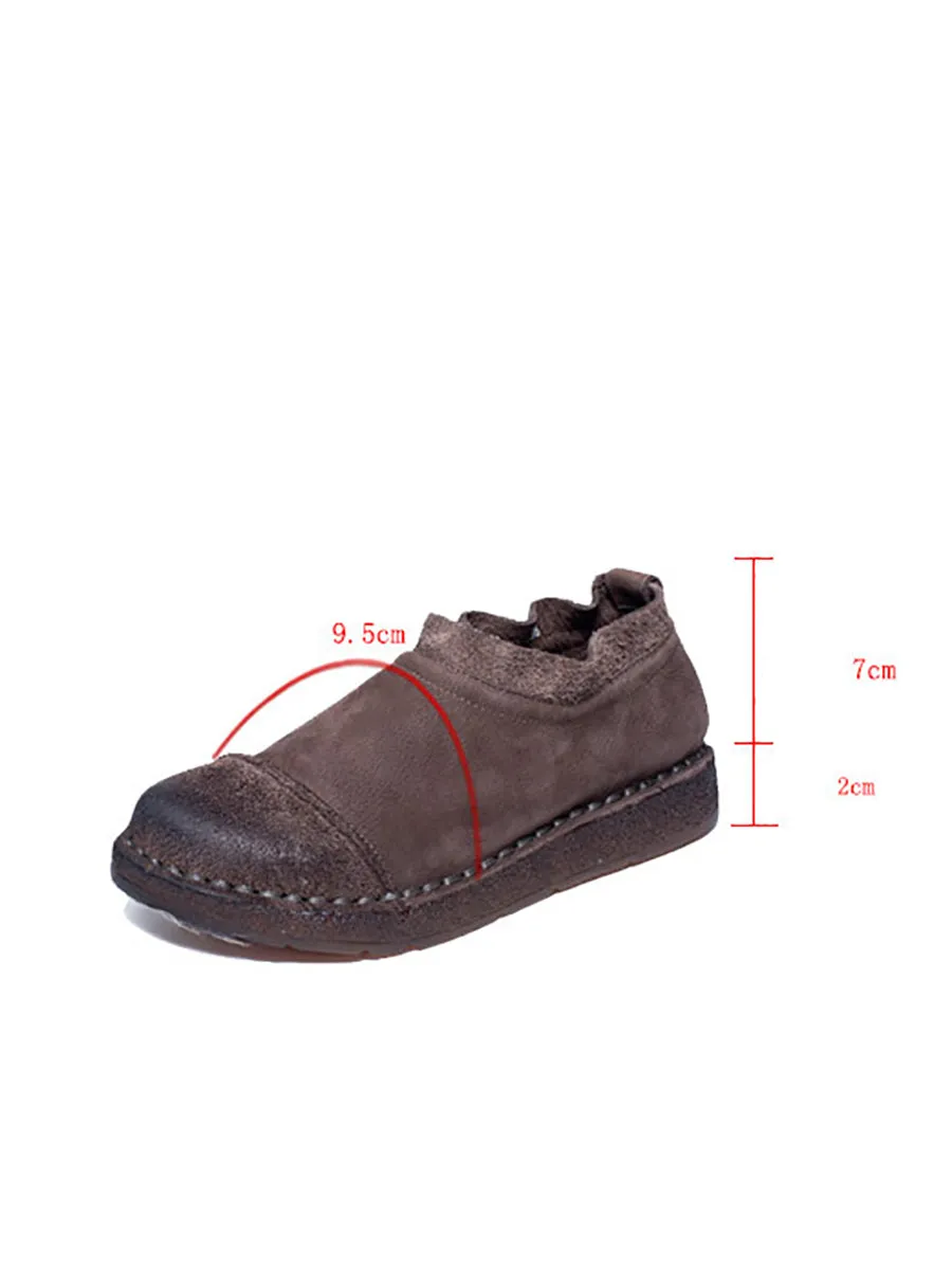 Cute Flat Winter Shoes Women Retro Pure Color Leather Flat Shoes