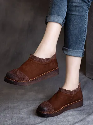 Flat Summer Work Shoes Women Retro Pure Color Leather Flat Shoes