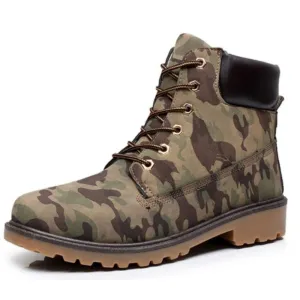 Flat Knee Boots Mens Army Style Camouflage Outdoor Waterproof Boots